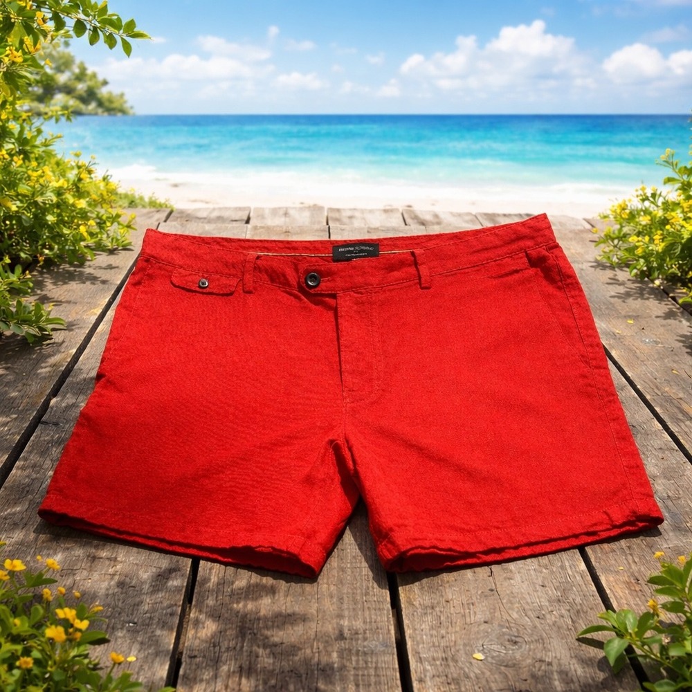 Banana Republic Linen Blend Shorts Mens 36 Brick Red Tailored Summer Coastal